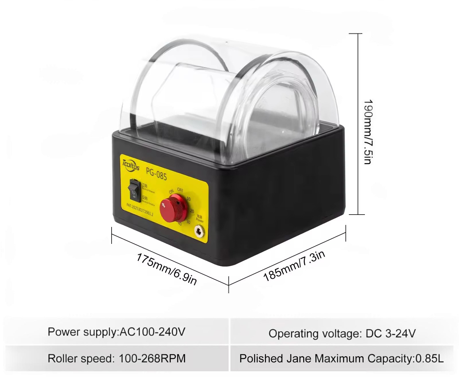 PG-085 Jewelry Barrel Rotary Tumbler Stone Gem Polisher Polishing Machine